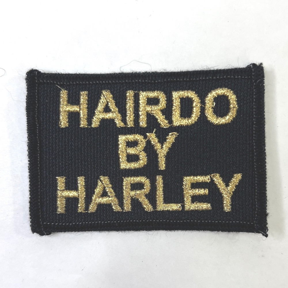 Vintage Hairdo By Harley Embroidered Sew On Patch Black Gold Metallic Biker 3x2